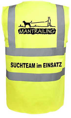 Mantrailing Warnweste Hundesport Sicherheitsweste Suchteam im Einsatz (Motiv 2) (S, Neongelb)
