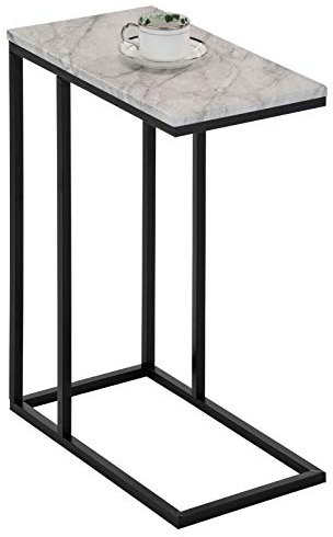 IDIMEX Beistelltisch Debora, praktischer Wohnzimmertisch in C-Form, schöner Couchtisch Tischplatte rechteckig in Marmoroptik, eleganter Sofatisch mit Metallgestell in schwarz