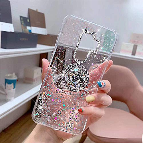 Kompatibel mit Samsung Galaxy S9 Plus Hülle mit Diamant Ring Ständer,Handyhülle Galaxy S9 Plus Glänzend Bling Glitzer Stern Transparent Silikon Hülle TPU Schutzhülle Case Tasche,Klar