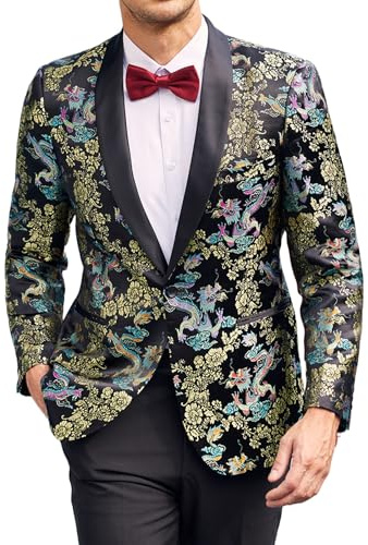 COOFANDY Smokingblazer für Herren, mit floralem Muster, einem Knopf und glänzendem Luxus-Design, Sakko für Dinner, Party, Abschlussball und Hochzeit