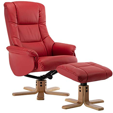 Morris Living Cairo Swivel Recliner Chair & Footstool in Cherry Plush Faux Leather