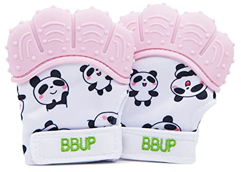 2 Pack Food Grade Silicone Teether Glove, Teething Mitten for Babies, Baby Teether(4 Fingers) (Pink)