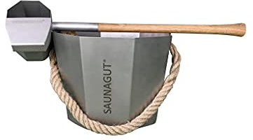 SAUNAGUT® Edelstahl- Eimer mit der REGENKELLE® im Set! (Groß, Eiche)