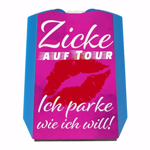 Zicke auf Tour Parkscheibe mit Kussmund Motiv und 2 Einkaufswagenchips Ich Parke wie ich Will für die nächste Shoppingtour süß Auto Parken Parkplatz rosa Mädels Vorderseite gemäß