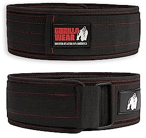 Gorilla Wear - 4 Inch Nylon Lifting Belt - Schwarz/Rot - Bodybuilding Krafttraining Gym Training Gewichtheben Unterstützung Stabilisierung mit Logos für Sport aus Nylon, S-M