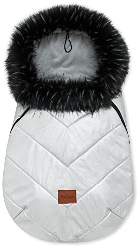 Bellochi Fußsack Kinderwagen Winter Universal Fußsack Buggy Winter - Kuschelig Warme Wintersack Kinderwagen mit Reißverschluss und Pelz (X - Silber)