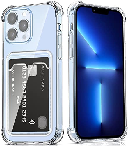 DEVASO Transparente Silicona Funda para iPhone 13 Pro MAX con Tarjetero Cuatro Esquinas Anti-Caídas TPU de Cartera para Porta Tarjetas Carcasa Airbag Anti Arañazos Case
