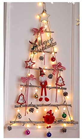 90 Centimetri/3ft Alto di Natale Illuminato Ramoscello Albero Muro 40 Bianco Caldo LED A Batteria Luci Appeso Parete di Natale Decorazione di Legno Scala di Corda Soggiorno (Taglia unica, Colore 1)