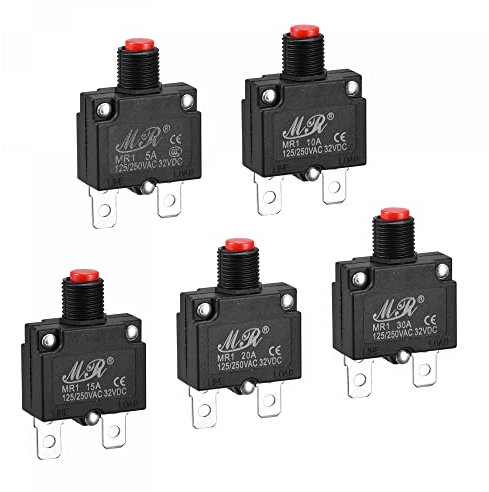 sourcing map Circuit Surcharge Protection 5A/10A/15A/20A/30A AC125/250V DC32V Bouton-poussoir Thérmique Coupe-circuit pour Air Compresseur