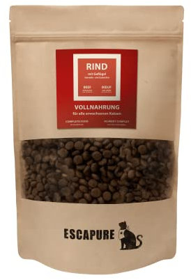 Escapure Katzen Trockenfutter Beutel | Rind mit Geflügel Trockenfutter in Premium Qualität | 600g | mit Reis und Vollei