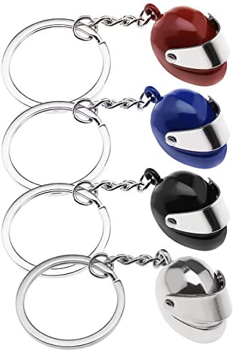 EMSea 4 Stück Motorradhelm Charm Schlüsselanhänger Helm Anhänger Unisex Dekoration für Rucksack Ornament Tasche Geldbörse, 4 Stile