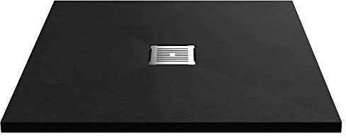 nuie NLT91010 Modern Bathroom Slimline Square Shower Tray - Grill Not Included, 900mm x 900mm, Slate Black