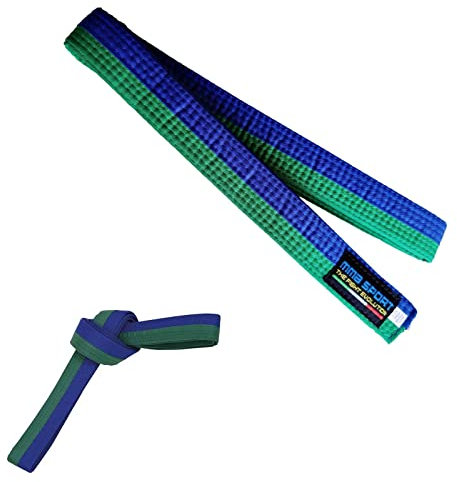 mmasport Cintura Karate Belt Judo Aikido Taekwondo Arti Marziali in Cotone (280 cm, Verde/Blu)