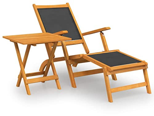 vidaXL Garten-Liegestuhl mit Tisch Massivholz Akazie und Textilene, Gartenmöbel, Gartenstuhl, Outdoor-Möbel, Sonnenliege, Gartentisch und Stuhl