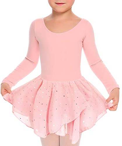 TUONROAD Pink Ballet Leotard for Girls Kids Athletic Gymnastics Leotards Dancewear Cross Straps Dance Tutu Dress Skirts 6-7 Years，130