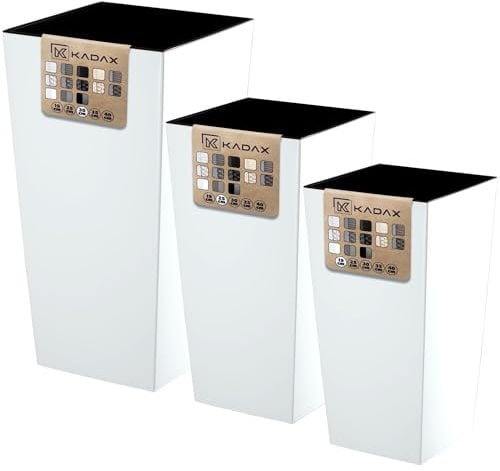KADAX Set di 3 vasi alti per piante, Bianco Liscio, H 36,5/46,5/57 cm – vaso grande per piante da interno, fioriera da esterno elegante