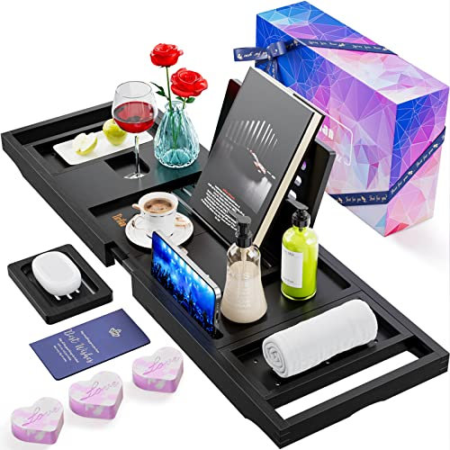 Yirilan Estante de baño plegable con lado extensible de tela impermeable - Bandeja de baño de lujo para 1 o 2 personas