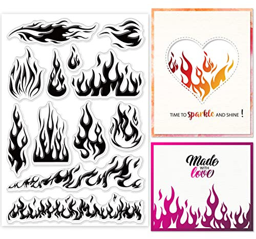 ORIGACH Unregelmäßige Flamme Muster Klare Stempel für Kartenherstellung, Feuer Muster Transparente Briefmarken für DIY Scrapbooking, Journaling, Fotoalbum und Bastelbedarf