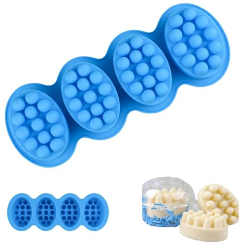 4 stampi per sapone in silicone per massaggi, fatti a mano, pettine/spazzola/shampoo, stampo per ghiaccio per la cura dei capelli, stampi per sapone 3D fai da te per la creazione di sapone (blu)