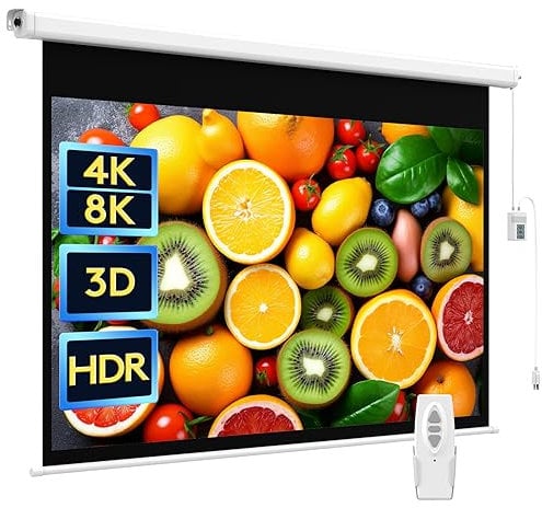WASJOYE 100 Écran de Projecteur Motorisé, Toile Videoprojecteur Électrique Diagonale Automatique Projection 16: 9 8k Film HD Écran pour Home Theatre Cinema Office Video Game Indoor avec Télécommande