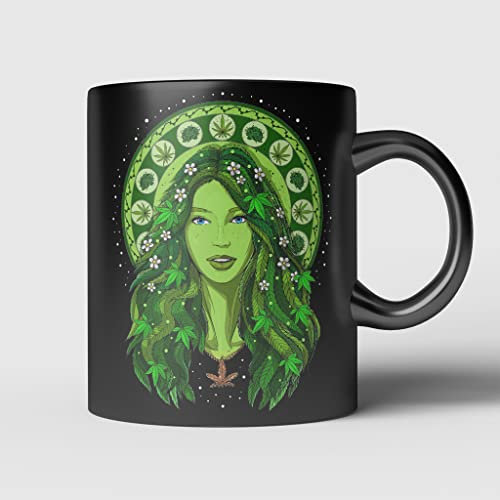 Kaffeetasse Neuheit Kaffee-Becher Einzigartig Retro Tasse Lustig Geschenk Für Kollegen Männer Frauen 330Ml Unkrautgöttin Hippie Stoner Cannabis Marihuana Ganja Psychedelic Festival Weed
