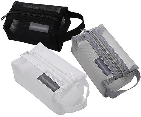 Portable Square Mesh Storage Bag, Mesh Zipper Pouch Toiletry Bag, Square Mesh Coin Purse (3PCS,4.33 * 2.76 * 1.97)