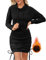 Aottori Black Hoodie Sweatshirt Dress for Women Long Sleeve Drawstring Hooded Dresses Casual Solid Ruched Pullover Jumper Long Tops Black S