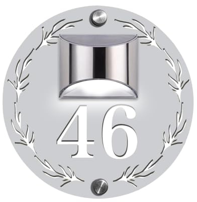 Personalised Solar House Number Plaques Door Signs,Custom Outdoor Door Modern LED Illuminated Home Address Numbers Street Name LED Signs for Home Office Hotel Road Plate Plaque,Style 2