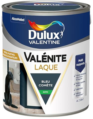 Dulux Valentine Peinture Laque Valénite Intérieur et Extérieur Multi-supports - Finition parfaite et lisse, Formule Haute Résistance - Satin Bleu Comète 2 L