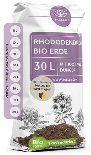 Bio Rhododendronerde 30 L - Saure Erde mit 20% weniger Torf für Moorbeetpflanzen - Erde für Pflanzen mit Dünger - Saure Blumenerde - Pflanzenerde mit saurem PH-Wert