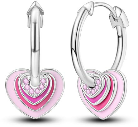 NARMO Hoop Orecchini per le Donne Rosa Cuore Pendente Orecchini di goccia 925 Sterling Silver Hoop Orecchini