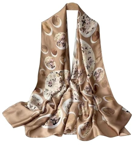 WEIGEER Foulard en soie femmes châle Écharpe en soie Silk Scarf Women Chiffon Shawl White Neckerchief Head Wrap Thin Scarf Beach Hijab Belt Vintage Bridal Shawl Binder (Kaki)