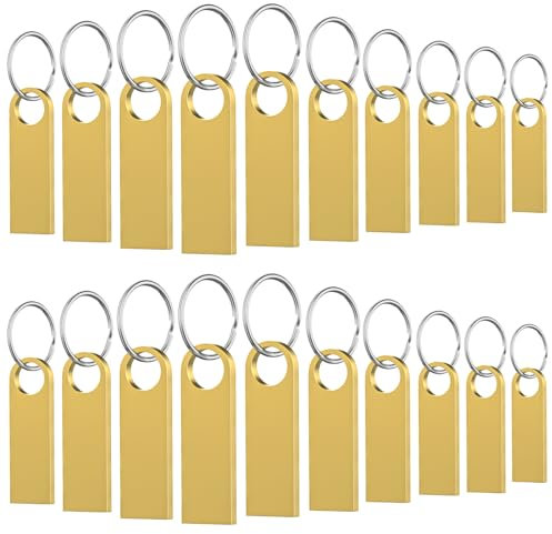 Wooolken Mini Memorias USB Pendrive 128MB 20 Unidades Resistentes al Agua Metal para Ordenador Portátil, Ordenador, TV, Coche(Oro