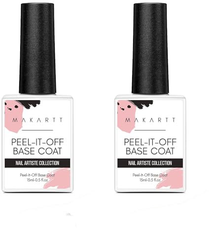 Makartt Gel Polish Peel Off Base Coat Gel- 15ml x 2, UV LED Nail Lamp Needed Peelable Base Coat, No Filing or Soaking Required, Easy Removal for Nail Practice Beginners DIY Manicures at Home
