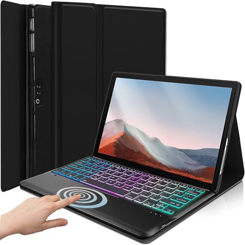 DKAHOEE Backlit Touchpad Keyboard Case for Microsoft Surface Pro 7 Plus, Pro 7, Pro 6, Pro 5, Pro 4 12.3 Inch Tablet, 3-Zone Backlit Wireless Keyboard with Slim Stand Cover Case for 12.3” Surface Pro