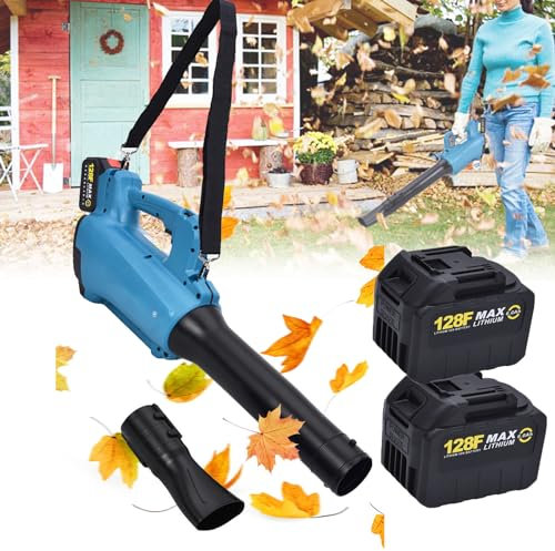HDaspijh Cordless Leaf Blower +2 Batteries(3.0AH/6.0AH)+ Strap, Lithium Battery Powered Garden Blower Dust Collector Snow Blowing Tool, | Handheld | 5-Speed Control | 2kg Lightweight,6.0AH