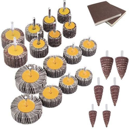MiczucoYr Flap Flap Wheel Set of 24, 80 Grit Grinder Sanding Attachment, Abrasive Wheel Set, Lamellar Cone Shape Abrasive Sandpaper Remove Rust Grinding Polishing for bench grinder, Straight Grinder