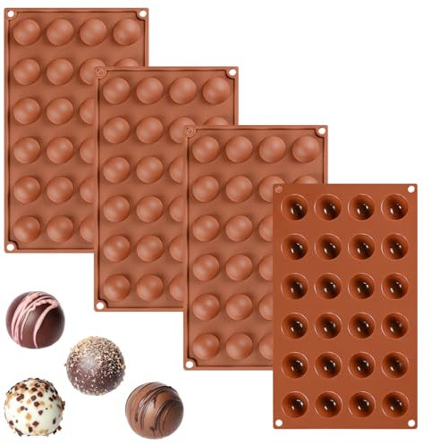 Scettar Moule Demi Sphere Silicone 4 Pièces - 24 Cavités Demi-ronds Pour Chocolat, Gâteau, Gelée, Mousse de Dôme