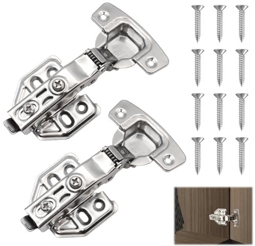 Scettar 2 Pcs Kitchen Units Door Hinges, Full Overlay Cupboard Hinges, Soft Close Cupboard Wardrobe Doors Hinges with Screws (2, Silver)