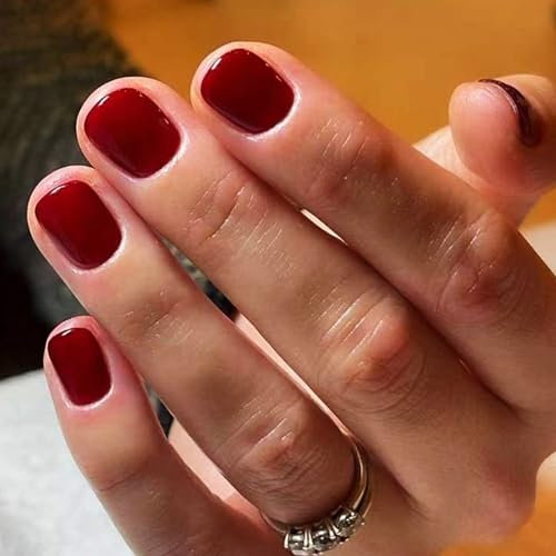 Boloshine Square False Nails, 24Pcs Short French Manicure Full Cover Press on Nails, Removable Acrylic Stick on Nails French Tip False Nails for Women and Girls Nail Art - Fiery Crimson Lips