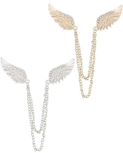 AORHOFJ 2 Pcs Collier Clip Chaîne Strass Double Aile d'ange Broche Épingle avec Chaîne Suspendue Épinglette pour Mariage Fête Hommes Femmes Manteau Costume Col de Chemise Décoration Bijoux