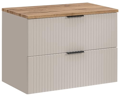 Lomadox Badezimmer Waschtischunterschrank 80cm, in Kaschmir und Eiche, mit 2 Softclose-Schubladen