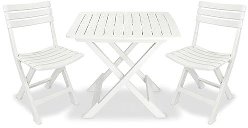 heybb 3-TLG. Bistro-Set GartenmöBel Set GüNstig Balkontisch Bistrotisch Garten Sitzgruppe Klappbar Kunststoff Weiß