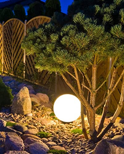 Trango 1er Set IP65 Gartenkugel 200WB in Weiß matt 20cm Durchmesser inkl. je 1x E27 LED Leuchtmittel *SNOW* Kugelleuchte inkl. ca. 5 Meter IP44 Kabel Gartenleuchte, Leuchtkugel, Wegleuchte, Kugellampe