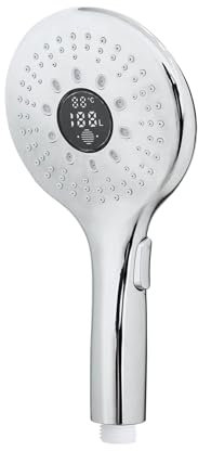 LOWENERGIE Pomme de douche et écran LCD minuteur avec débitmètre économiseur d'énergie auto-alimenté (rond)