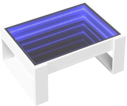vidaXL Couchtisch, Beistelltisch mit Infinity-LED, Sofatisch Kaffeetisch für Wohnzimmer, Teetisch Wohnzimmertisch, Weiß Holzwerkstoff Glas