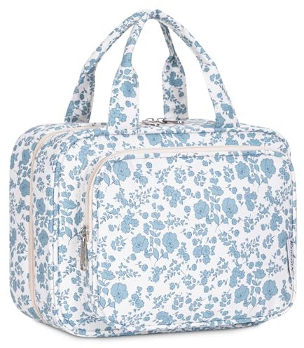 Narwey Kulturbeutel Damen Kulturtasche zum Aufhängen Waschtasche Kosmetiktasche Groß Waschbeutel Kosmetik-Organizer für Damen Mädchen(Kleine Blaue Blume)