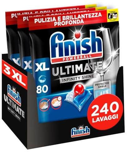 Finish Ultimate Infinity Shine Pastiglie Lavastoviglie, 80 Capsule Lavastoviglie, Detergenti per Lavastoviglie contro lo Sporco e i Residui Incrostati (Confezione da 3)