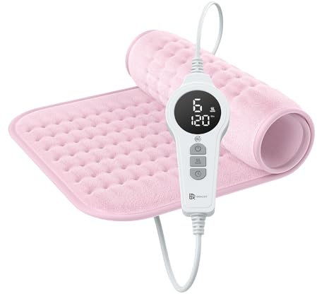 BR Bringer Infrarot Heizkissen mit Abschaltautomatik - Wärmekissen mit Tiefenwärme - 6 Heizstufen (25-60°C), Überhitzungsschutz, Waschbar, LED Display, Extra weiches Flanell (Rosa, 60 x 30 cm)