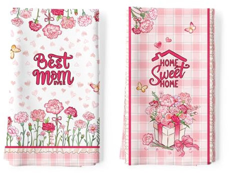 Arquiel 2 Piezas Paños de Cocina Día de la Madre Algodón Toallas de Cocina Regalos para Mamá Suaves y Absorbentes Toallas de té y Toallas de Barra Decoración de Cocina Limpieza, 48 x 70 CM